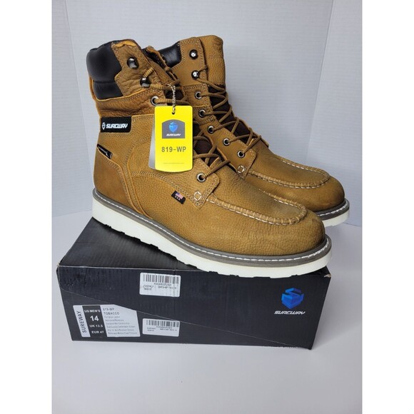 SUREWAY 6" Men's Heavy Duty Leather Soft Toe Work Boots Brown Size 14 US - Picture 1 of 10